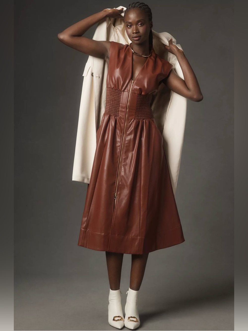 Anthropologie Tommie Cap-Sleeve Faux Leather Shirtdress 1301 - Picture 7 of 7